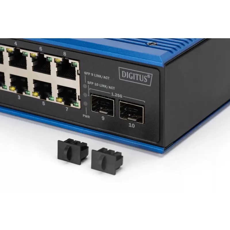 DIGITUS Industrial 8+2 Gigabit Ethernet PoE jungiklis 8 prievadai GE PoE RJ45 2 GE SFP prievadai