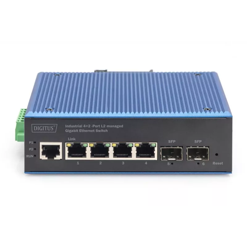 DIGITUS Pramoninis 4+2 prievadų L2 valdomas Gigabit Ethernet jungiklis 4xGE RJ45 + 2 SFP prievadai