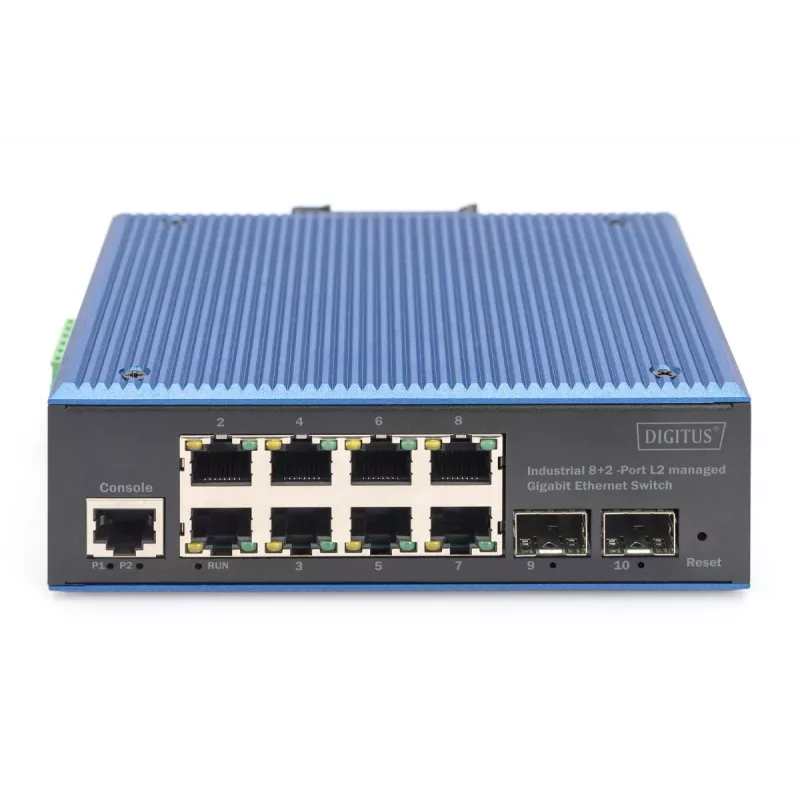 DIGITUS Pramoninis 8+2 prievadų L2 valdomas Gigabit Ethernet jungiklis 8x GE RJ45 + 2 SFP prievadai