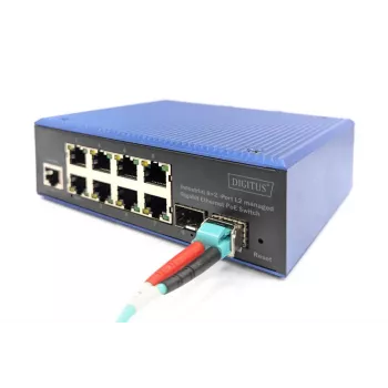 DIGITUS Industrial 8+2 prievadų Gigabit L2 valdomas Ethernet POE jungiklis 8xGE RJ45 + 2 SFP prievadas IEEE802.3at (30W)
