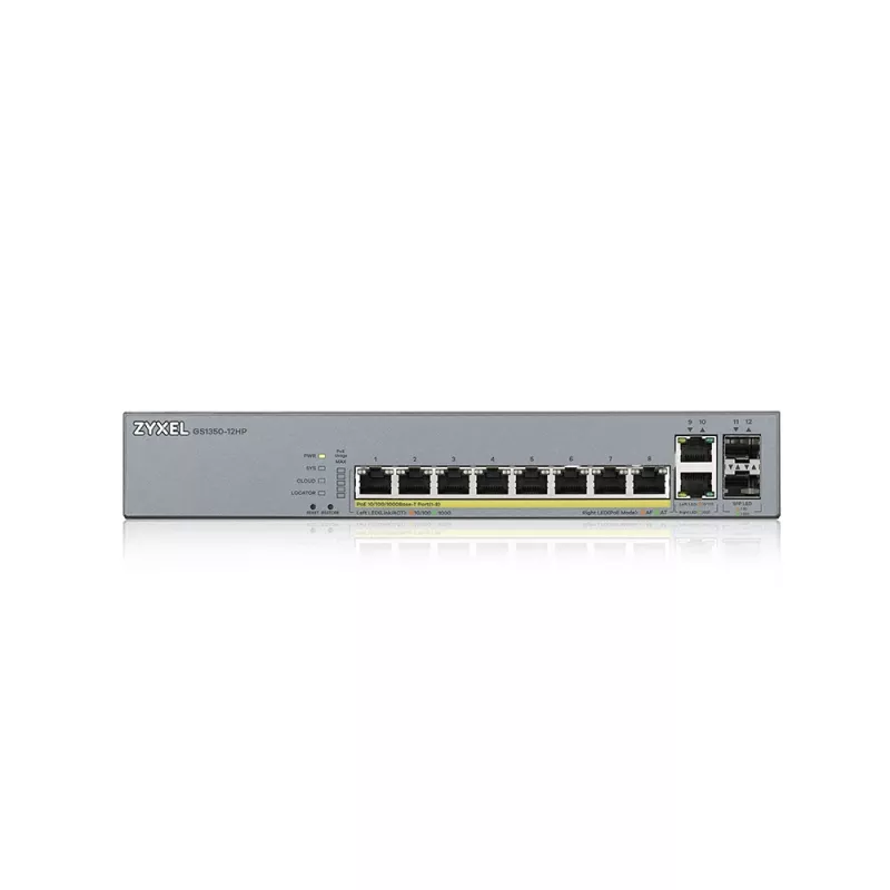 Zyxel GS1350-12HP-EU0101F valdomas L2 tinklo jungiklis Gigabit Ethernet (10/100/1000) su PoE, pilka