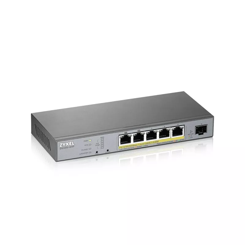 Zyxel GS1350-6HP-EU0101F tinklo jungiklis valdomas L2 Gigabit Ethernet (10/100/1000) Power over Ethernet (PoE) pilkas