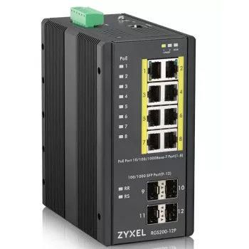 Zyxel RGS200-12P valdomas L2 Gigabit Ethernet PoE jungiklis, juodas