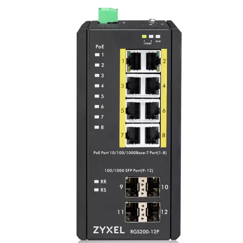Zyxel RGS200-12P valdomas L2 Gigabit Ethernet PoE jungiklis, juodas