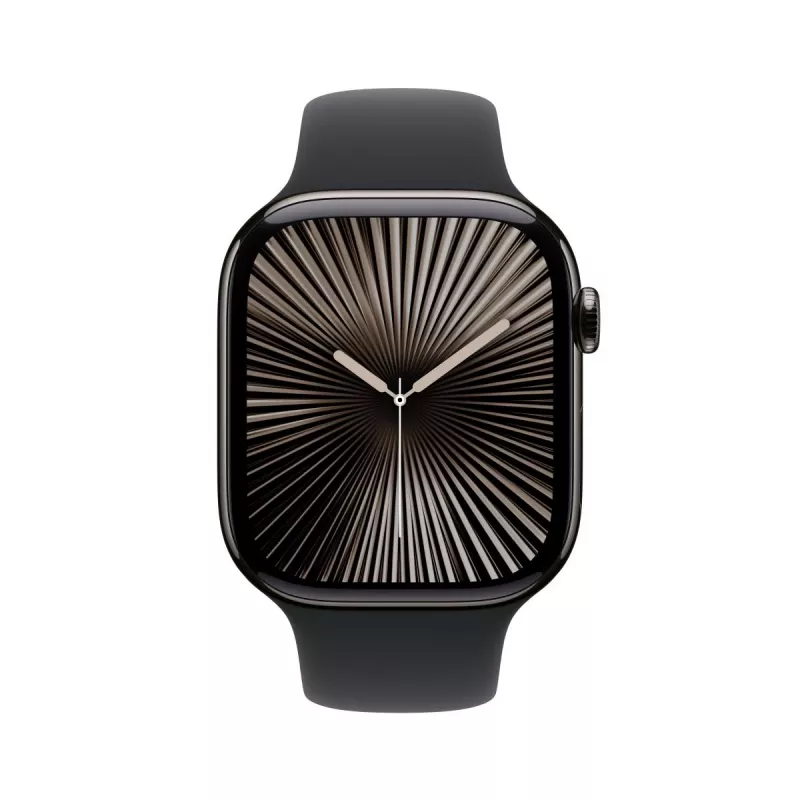 APPLE Watch Series 10 GPS + Cellular 46 mm titano korpusas su juodu sportiniu dirželiu (M/L)