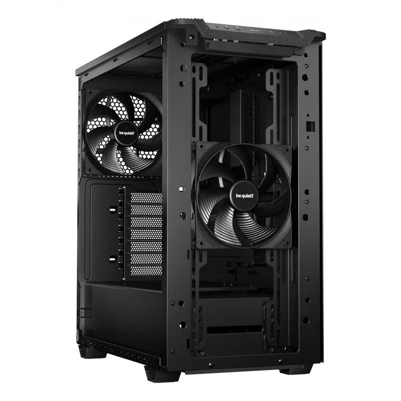 Korpusas bequiet! PURE BASE 501 Airflow Window MIDI bokštas — ATX, grūdintas stiklas, 3x140/240mm palaikymas, 2x3,5 colio + 5x2,5 colio, USB-A x2, USB-C x1