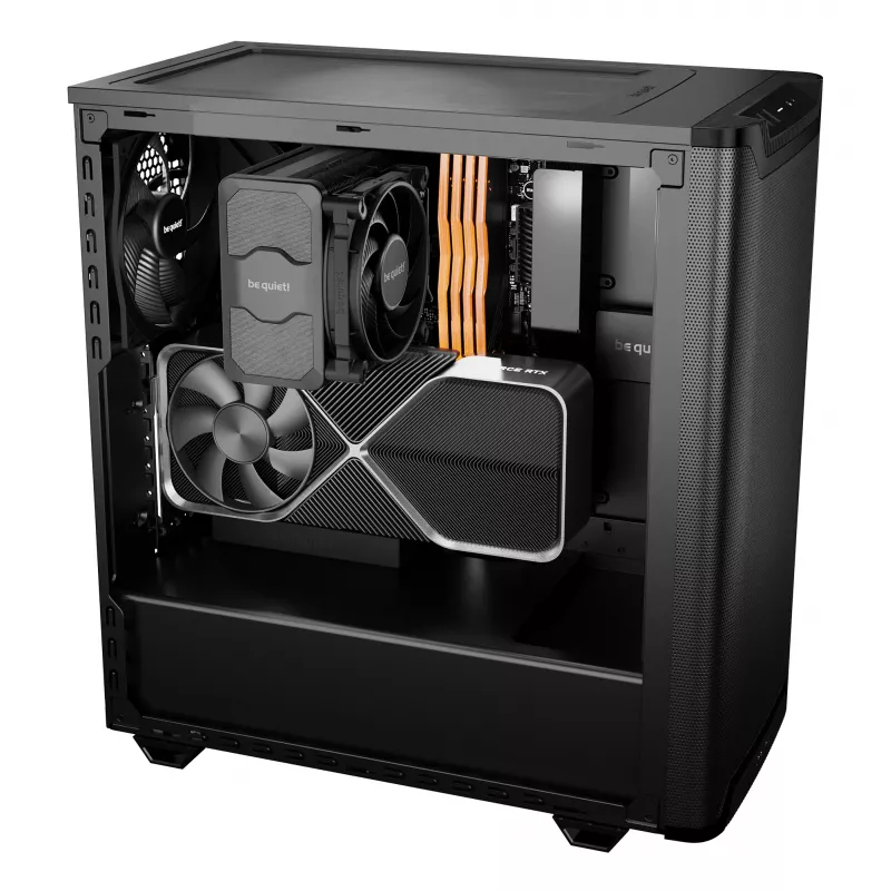 Korpusas bequiet! PURE BASE 501 Airflow Window MIDI bokštas — ATX, grūdintas stiklas, 3x140/240mm palaikymas, 2x3,5 colio + 5x2,5 colio, USB-A x2, USB-C x1