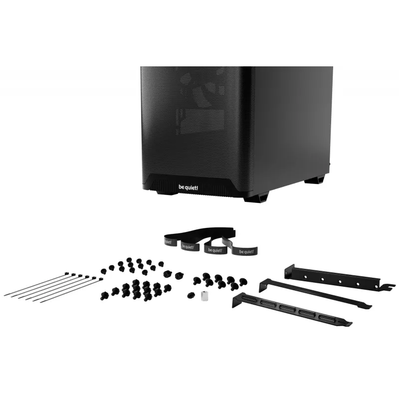 Korpusas bequiet! PURE BASE 501 Airflow Window MIDI bokštas — ATX, grūdintas stiklas, 3x140/240mm palaikymas, 2x3,5 colio + 5x2,5 colio, USB-A x2, USB-C x1