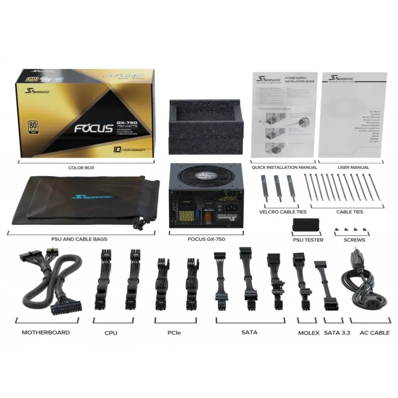 SEASONIC Focus Gx Maitinimo blokas 750 W 20+4 Pin ATX ATX Juodas