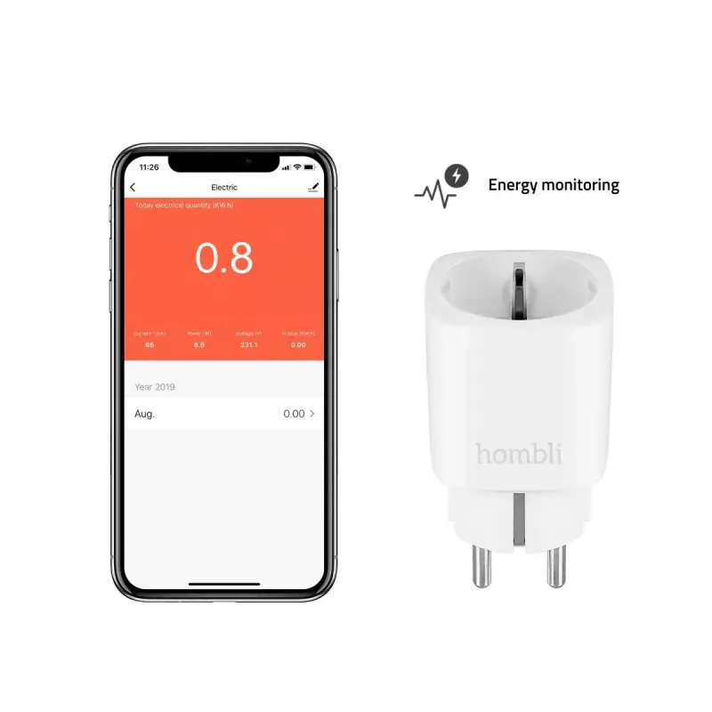 Hombli Smart Socket EU išmanusis kištukas (Wi‑Fi, 220–250 V, 50–60 Hz, 3540 W, vidaus, baltas)