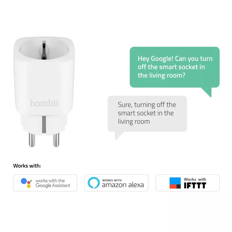 Hombli Smart Socket EU išmanusis kištukas (Wi‑Fi, 220–250 V, 50–60 Hz, 3540 W, vidaus, baltas)