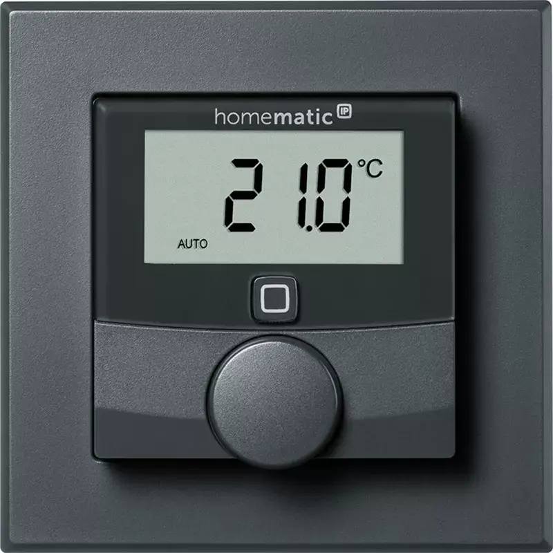 Sieninis termostatas HomeMatic HmIP-BWTH-A antracitas 230V – kambario temperatūros reguliatorius, maitinamas iš tinklo