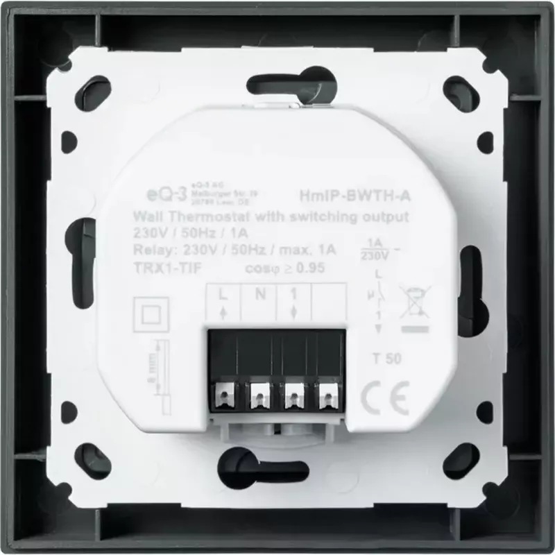 Sieninis termostatas HomeMatic HmIP-BWTH-A antracitas 230V – kambario temperatūros reguliatorius, maitinamas iš tinklo