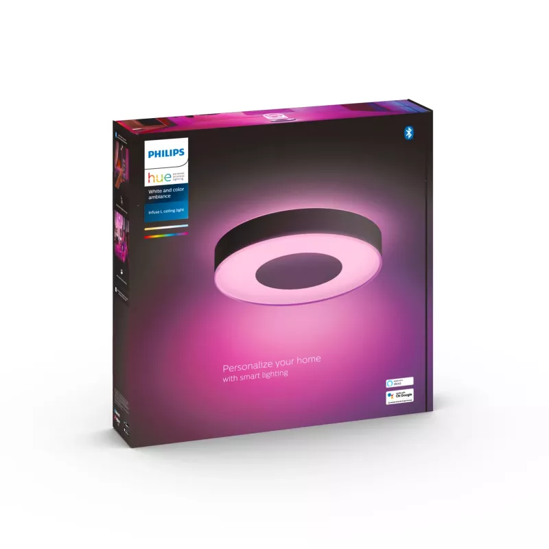 Protingas lubinis šviestuvas Philips Hue Infuse didelis juodas – balta ir spalvota atmosfera, Bluetooth, Ø425×86 mm, 50–60 Hz