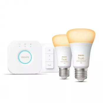 Philips Hue White Ambience pradinis rinkinys: 2 E27 išmanios lemputės (1100 liumenų) + reguliatorius