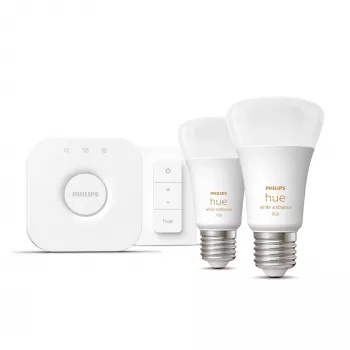 Philips Hue White Ambience pradinis rinkinys: 2 E27 išmanios lemputės (1100 liumenų) + reguliatorius