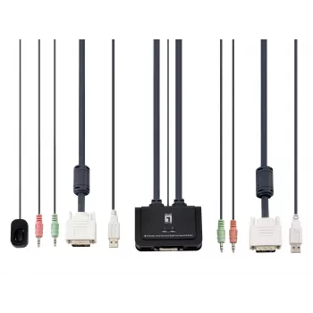 LevelOne 2 prievadų USB DVI-D Single Link KVM jungiklis su garso palaikymu