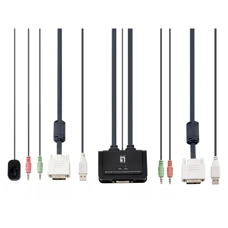 LevelOne 2 prievadų USB DVI-D Single Link KVM jungiklis su garso palaikymu