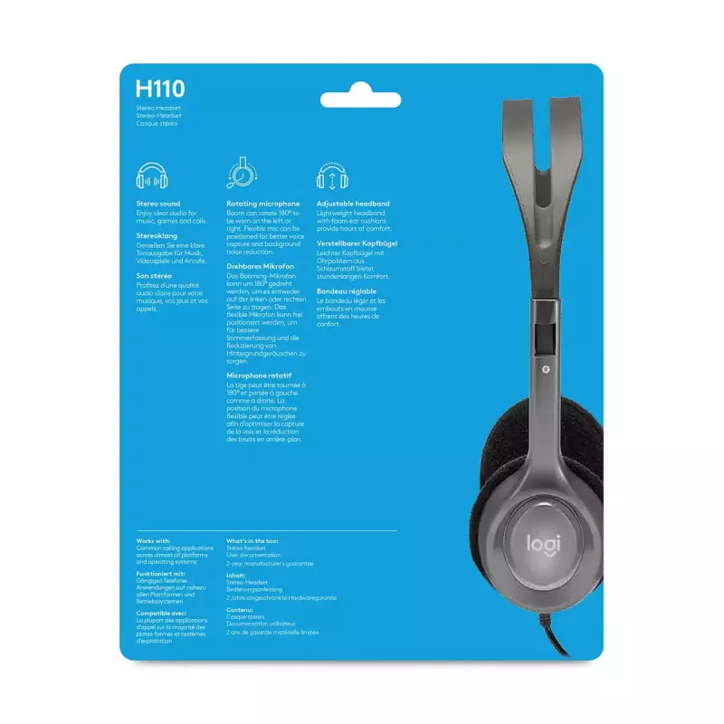 LOGITECH H110 – Stereo ausinės su mikrofonu, 3.5 mm