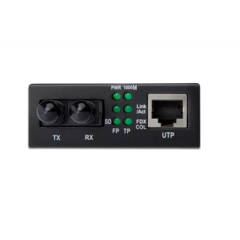 DIGITUS DN-82110-1 Media keitiklis, daugiamodis, 10/100/1000Base-T į 1000Base-SX, su maitinimo šaltiniu, ST jungtis, iki 0,5 km