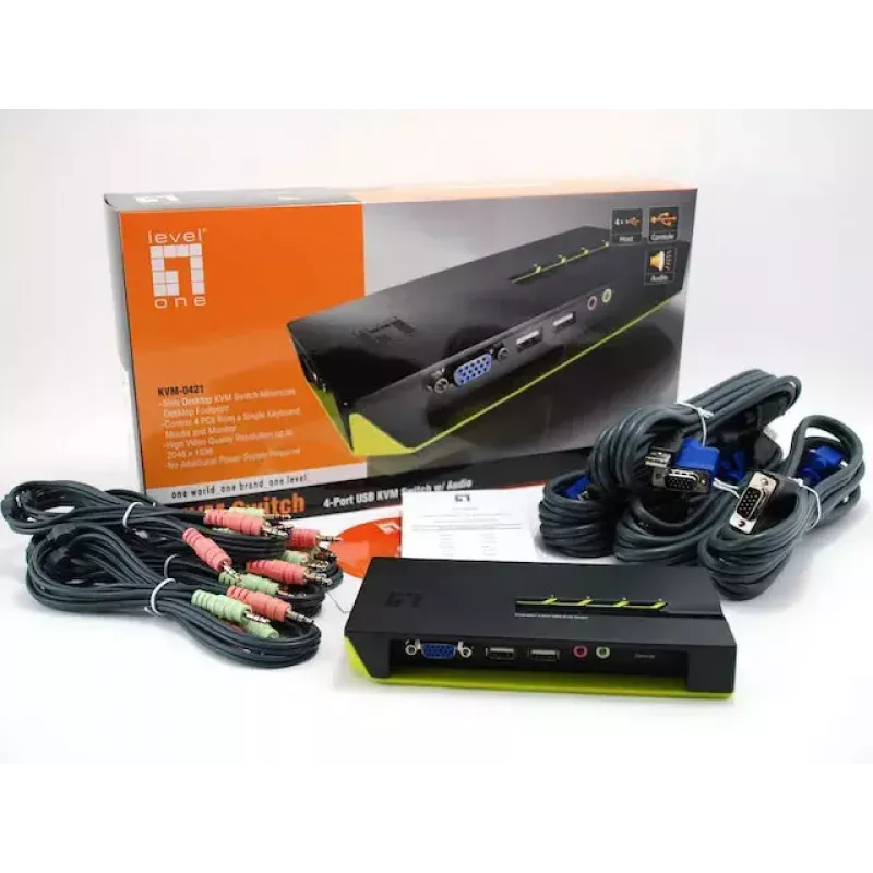LevelOne 4 prievadų USB VGA KVM jungiklis su garsu