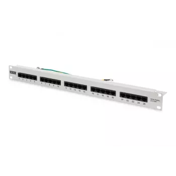 DIGITUS CAT 3 ISDN skirstymo panelis, neekranuotas, 25 prievadų RJ45, 8P4C, LSA, 1U, montavimui į stelažą, pilka RAL 7035