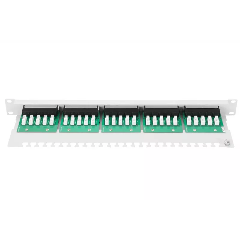 DIGITUS CAT 3 ISDN skirstymo panelis, neekranuotas, 25 prievadų RJ45, 8P4C, LSA, 1U, montavimui į stelažą, pilka RAL 7035