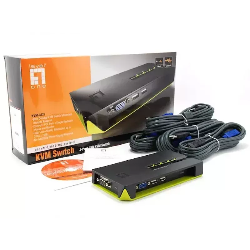 KVM jungiklis LevelOne 4 prievadų USB VGA KVM-0422