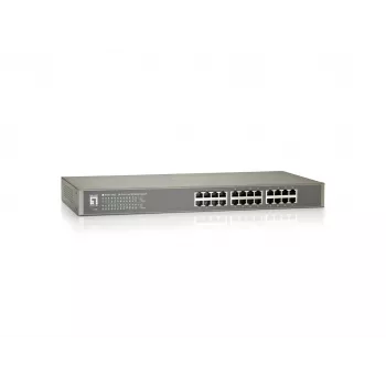 LevelOne 24 prievadų Fast Ethernet nesujungiamas tinklo jungiklis, 10/100, pilnas dupleksas, montavimas į stelažą