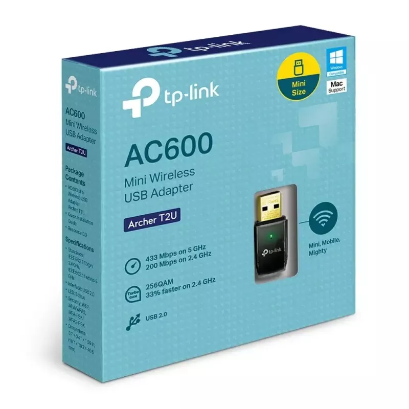 TP-Link Archer T2U AC600 belaidis USB adapteris, dviejų juostų WiFi