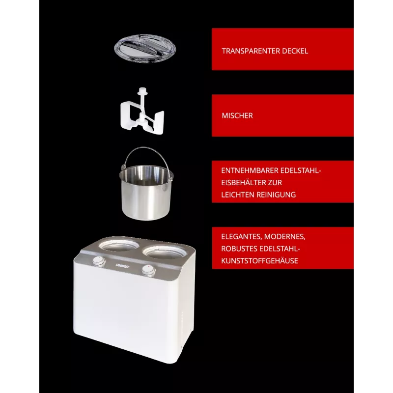 Unold Doppio kompresorinis ledų gaminimo aparatas 2,4 L 250 W satino plieno, baltos spalvos