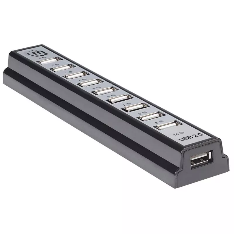 Manhattan USB-A 10 prievadų stalinis USB šakotuvas, 10x USB-A prievadai, 480 Mbps (USB 2.0), maitinamas per USB arba išoriniu maitinimo šaltiniu (neįtrauktas) didesnei galiai prijungtiems įrenginiams