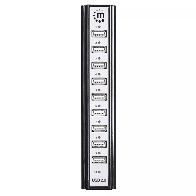 Manhattan USB-A 10 prievadų stalinis USB šakotuvas, 10x USB-A prievadai, 480 Mbps (USB 2.0), maitinamas per USB arba išoriniu maitinimo šaltiniu (neįtrauktas) didesnei galiai prijungtiems įrenginiams