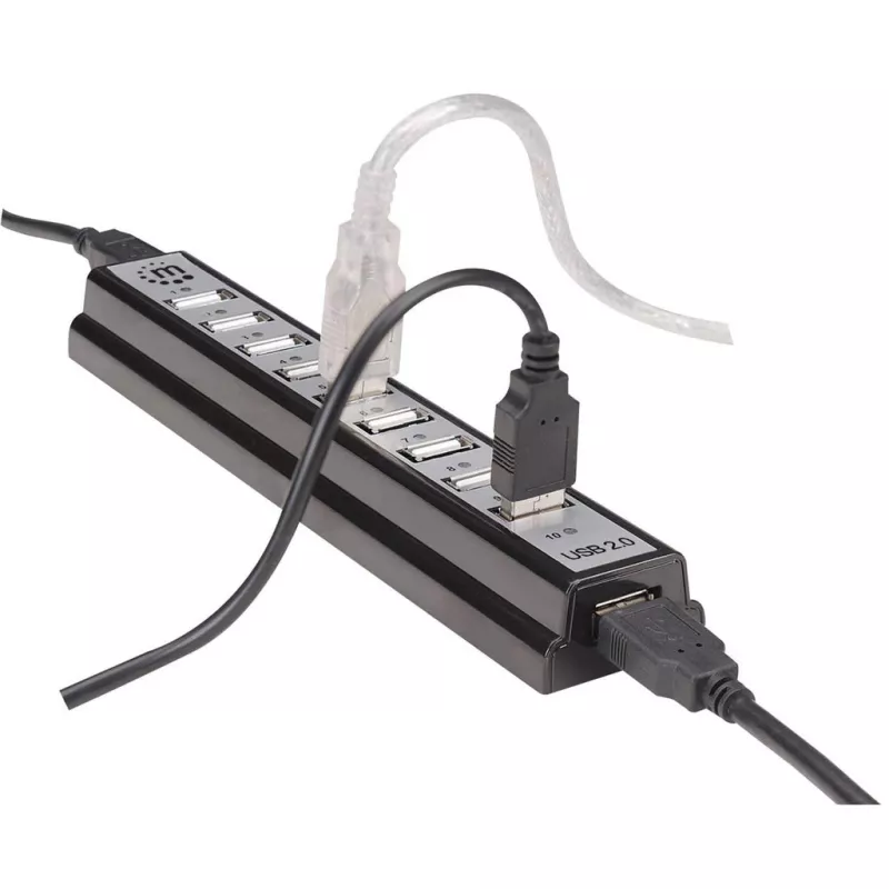Manhattan USB-A 10 prievadų stalinis USB šakotuvas, 10x USB-A prievadai, 480 Mbps (USB 2.0), maitinamas per USB arba išoriniu maitinimo šaltiniu (neįtrauktas) didesnei galiai prijungtiems įrenginiams