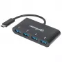 Manhattan USB-C Dock/Hub HB30C4AB, 4× USB-A, USB 3.2 Gen1 (5 Gbps), maitinamas per USB, 20 cm kabelis