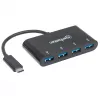 Manhattan USB-C Dock/Hub HB30C4AB, 4× USB-A, USB 3.2 Gen1 (5 Gbps), maitinamas per USB, 20 cm kabelis