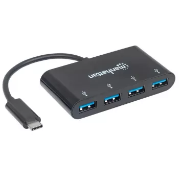 Manhattan USB-C Dock/Hub HB30C4AB, 4× USB-A, USB 3.2 Gen1 (5 Gbps), maitinamas per USB, 20 cm kabelis
