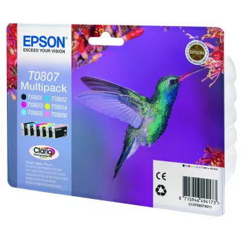 Epson Hummingbird daugiaspalvis rinkinys 6 spalvų T0807 Claria fotografinis rašalas