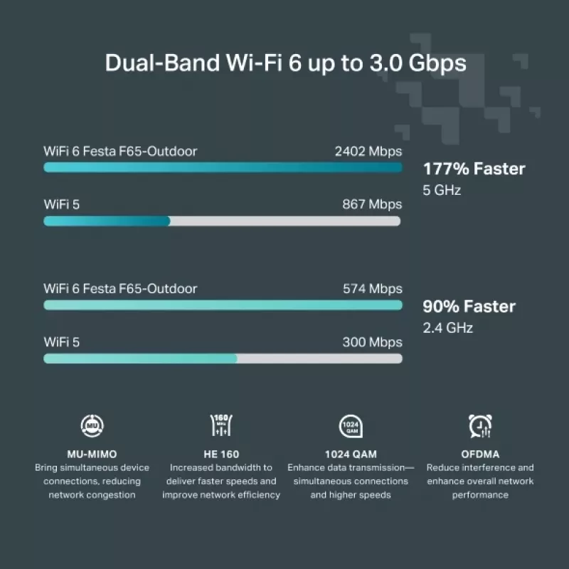 TP-Link Festa F65-Outdoor belaidis prieigos taškas, 3000 Mbit/s, balta, PoE