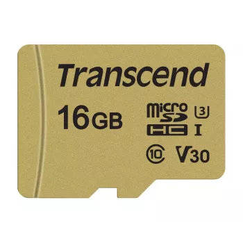 TRANSCEND MicroSDHC 500s 16GB UHS-I U3 MLC su adapteriu