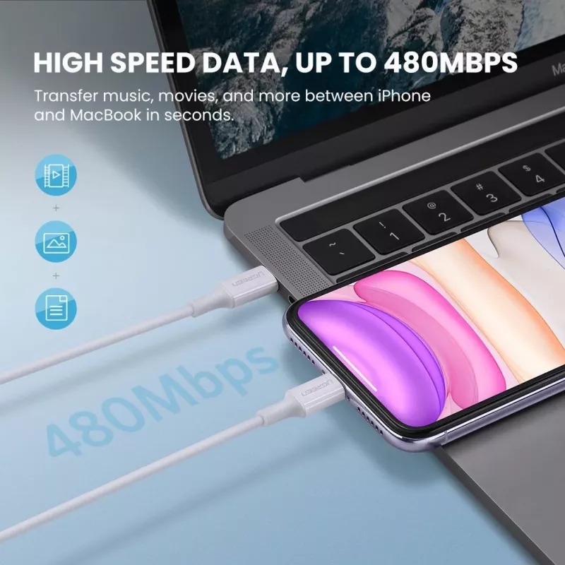 Ugreen 10493 USB-C į Lightning laidas 1 m Baltas