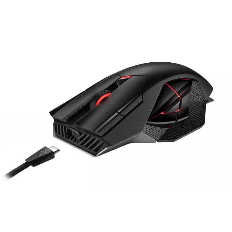 ASUS ROG Spatha X pelė žaidimams, dešinei rankai, belaidė RF + USB Type-C, optinė, 19000 DPI