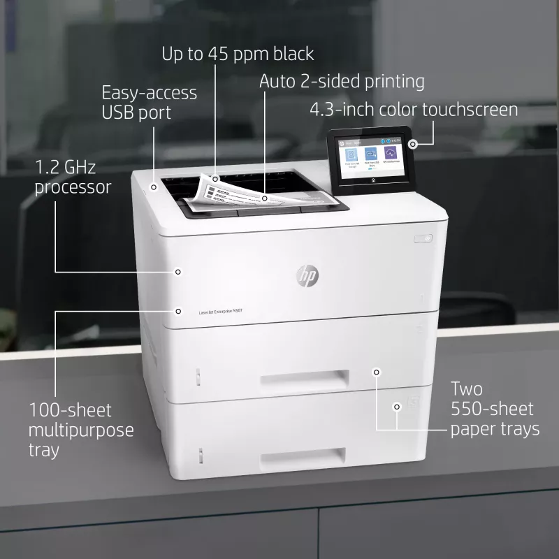 HP LaserJet Enterprise M507x spausdintuvas, lazerinis, 1200 x 1200 DPI, A4, 43 ppm, dvipusis spausdinimas, paruoštas tinklui