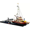 Statybinis žaislas LEGO Ideas 21350 Jaws rinkinys – 1497 dalių, 3 minifigūrėlės, valtis ir ikoniškas ryklys, rekomenduojamas amžius 18+