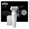 Epiliatorius BRAUN 9-011 3D Silk-epil 9 Flex Wet & Dry — 40 pincetų, baterija, masažas, Baltas/Pilka