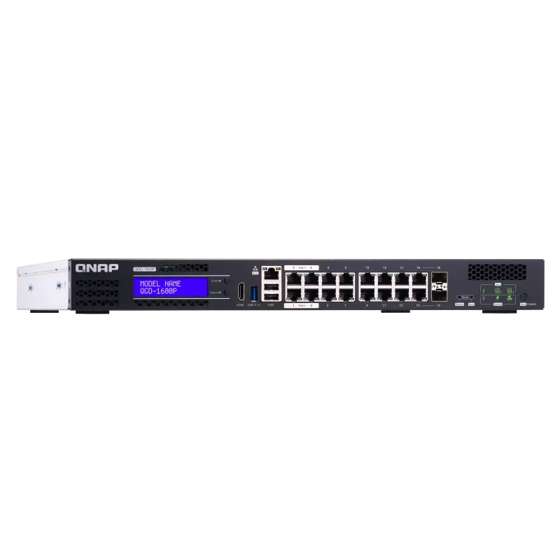 QNAP QGD-1600P valdomas Gigabit Ethernet (10/100/1000) jungiklis su PoE 1U juodai pilkas