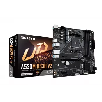 GIGABYTE A520M DS3H V2 pagrindinė plokštė – palaiko AMD Ryzen 5000 serijos AM4 procesorius, iki 4733 MHz DDR4 (OC), PCIe 3.0 x16, GbE LAN, USB 3.2 Gen 1
