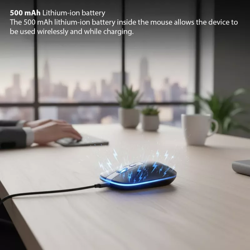 INCA IWM-531RA belaidė Bluetooth ir RF 2,4 GHz pelė – 1600 DPI, tylios jungtys, juoda/sidabrinė