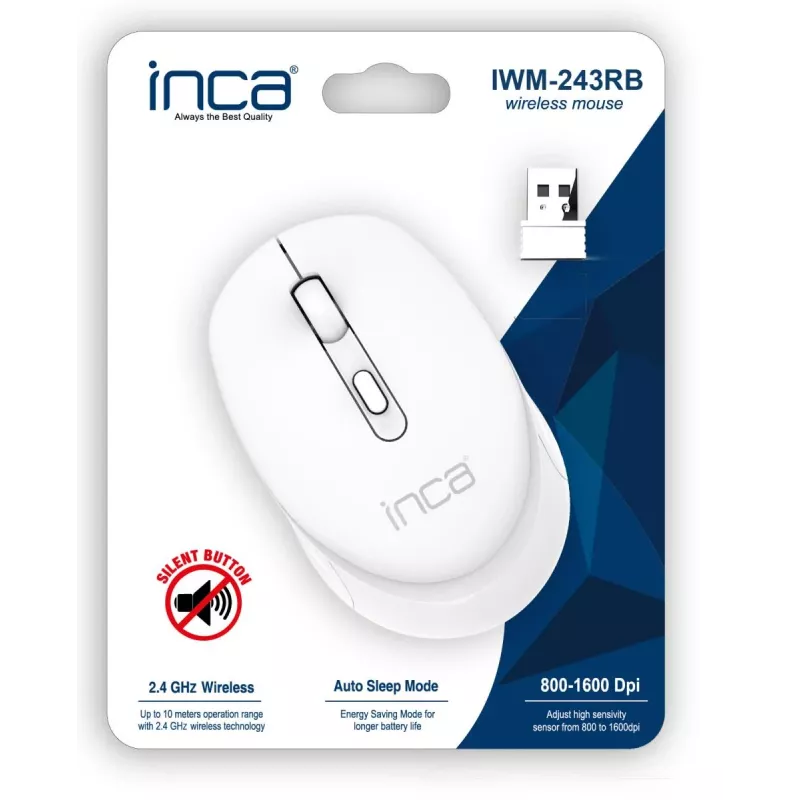 INCA belaidė pelė IWM-243RB Candy Design - RF 2.4 GHz - 1600 DPI - balta
