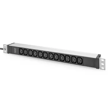 DIGITUS 1U aliumininis PDU stovo kištukinis blokas 12x C13 16A 230VAC 50/60Hz saugos kištukas